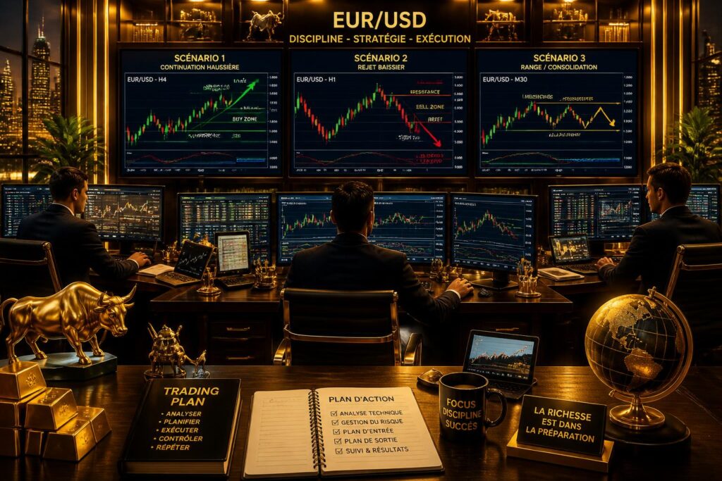 découvrez les 3 scénarios possibles pour l'eur/usd, avec 3 plans d'action clairs et une règle essentielle pour éviter toute improvisation dans vos décisions de trading.